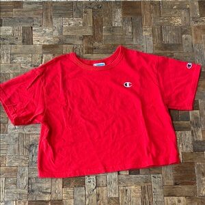 Champion Cropped Red Tee Heritage C Patch Size Medium